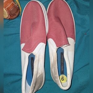 Tommy Hilfiger Red and White Slip-On Sneakers